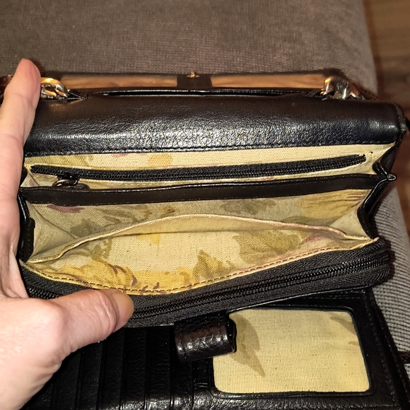 Brighton Black/Brown Croc Leather Crossbody Wallet Purse Authentic - Picture 9 of 14